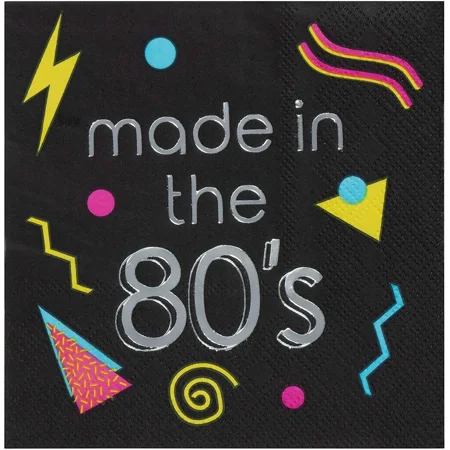 80s Cocktail Napkins 50 Pack Made in the 80s in Silver Foil Disposable Napkins