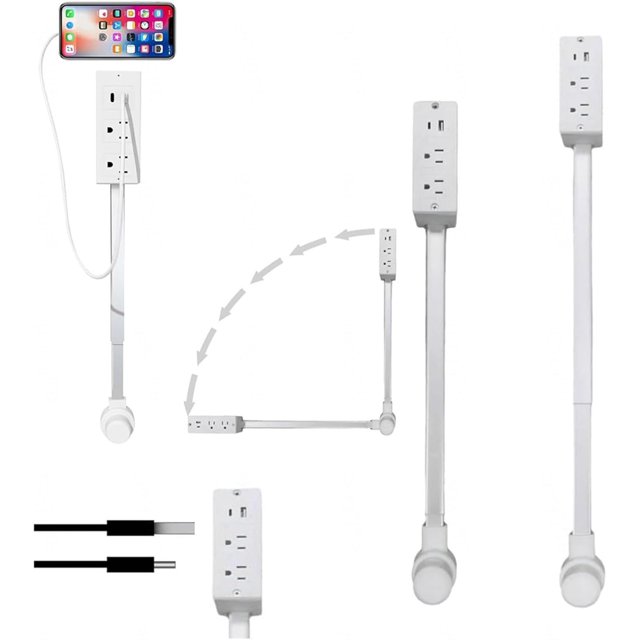 Extended and Rotating Outlet Features USB-A, USB-C, and 2 Ac Outlets, Extendable Wall Outlet Extends 22-34, 180 ° Swivel, Rotating Outlet for Behind Couches