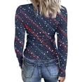 thumbnail image 4 of Women's Casual Fashion Round Neck Independence Day Print Long Sleeve Ribbed Top Dark Blue S, 4 of 6