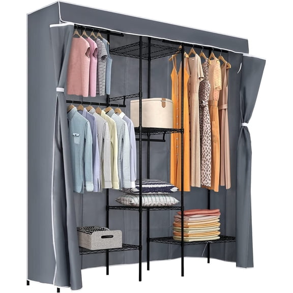 PayLessHere 3 Shelves Oxford Cloth Garment Rack Adjustable Portable Wire Clothing Metal Rack with 4 Hanger Maximum Load 830 LBS, Black