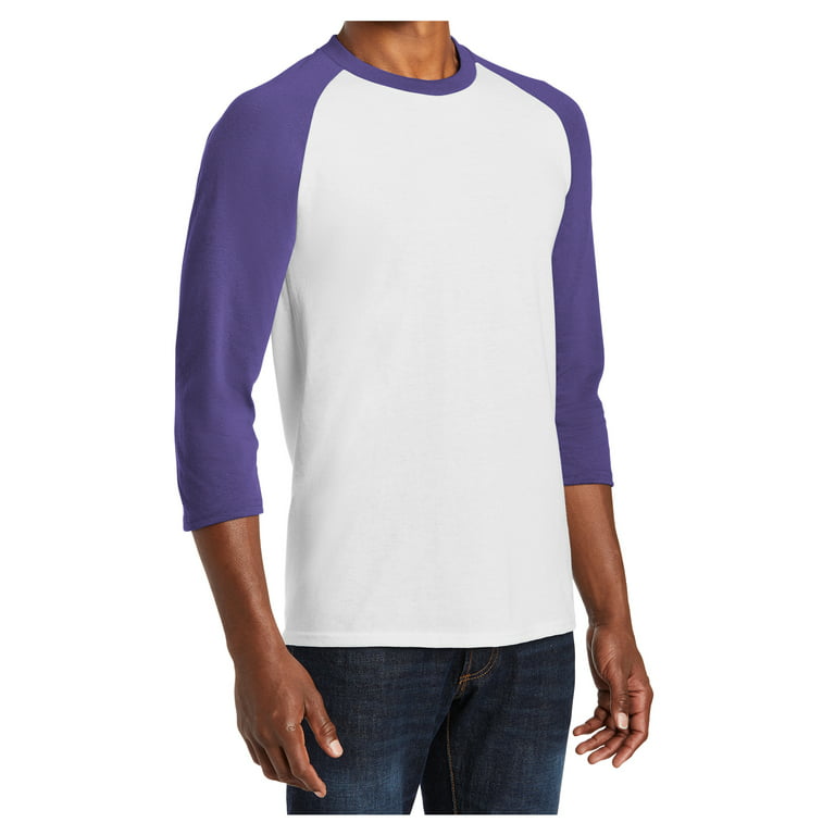 Mafoose Mens Core Blend 3/4-Sleeve Cotton/Polyester Raglan Tee White/Purple 4X-Large, Men's, Size: 4XL