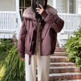 thumbnail image 2 of Womens Cropped Puffer Jacket Quilted Coat with Faux Fur Lapel Winter Warm Baggy Long Sleeve Zip Down Outerwear, 2 of 7