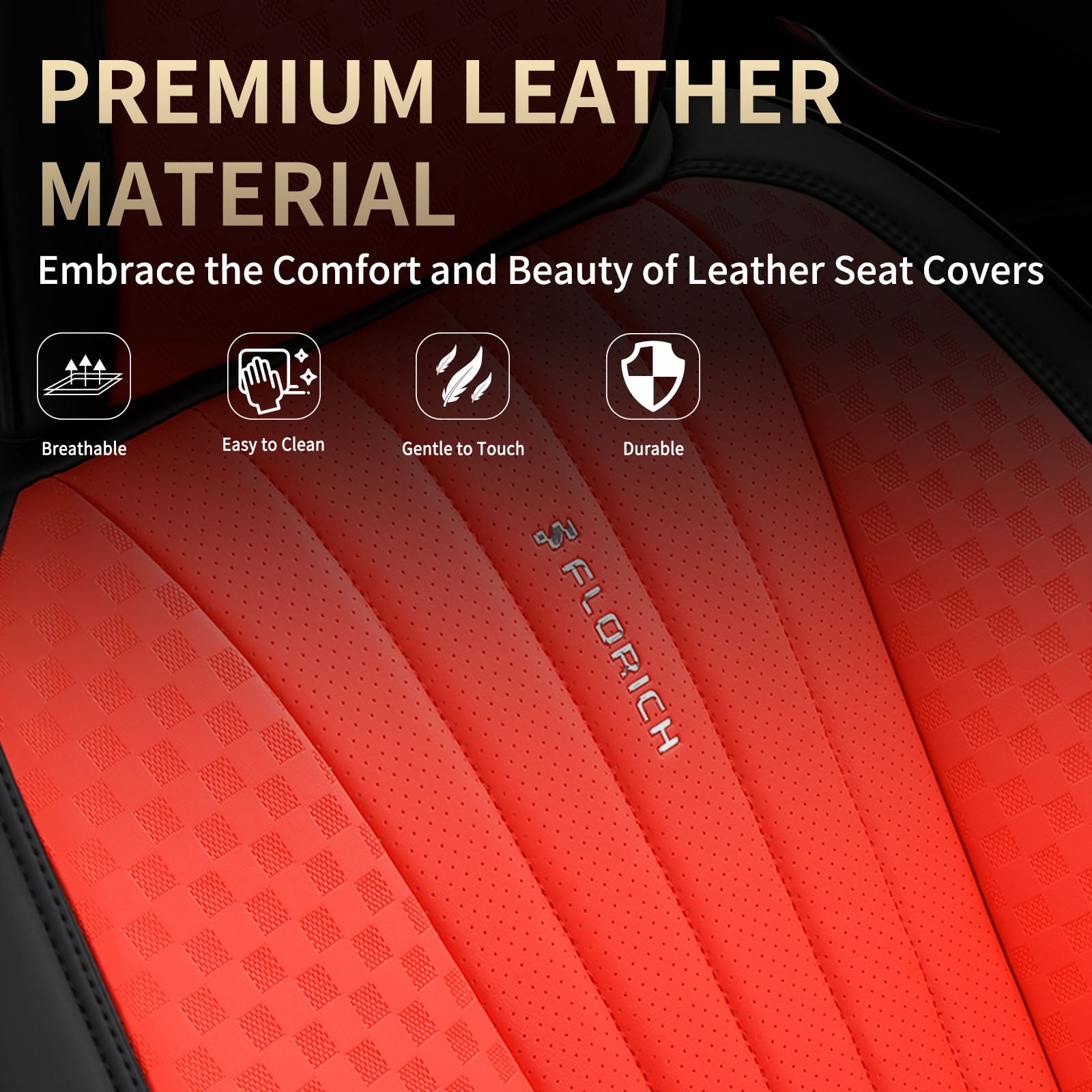 FLORICH Car Seat Covers, 2 Seats Waterproof Faux Leather Seat Cushions, Auto Protectors Universal Fit Most Cars, Black&Red
