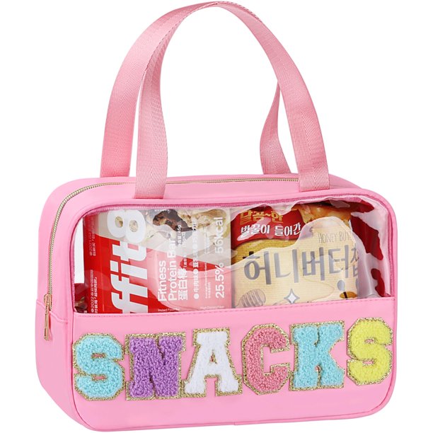Bolsa de maquillaje transparente con letras de chenilla TESAFNG, impermeable