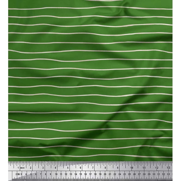 Soimoi Green Silk Fabric Artistic Waves Abstract Print Sewing Fabric Yard 42 Inch Wide