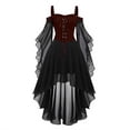thumbnail image 4 of Xijirk Womens Gothic Renaissance Costume Off Shoulder Lace Up Flare Mesh Sleeve High Low Tulle Dress for Halloween Cosplay Party Role Play,Coffee,XL, 4 of 5