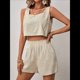 thumbnail image 5 of Conjuntos de Dos Piezas para Mujer, Conjuntos de Salón A Juego, Pantalones Cortos de de Dos Piezas, Tops Cortos, Ropa de Moda, Conjunto de Vacaciones de Verano. Caqui L, 5 of 7