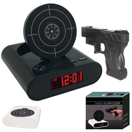 Gun and Target Wake Shot Alarm Clock, 2-in-1 Interactive Shooting Game Clocks, Creative LED Display Digital Alarm Clock with Customisable Ringtones, 2 Alarm Modes for Bedroom