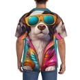 thumbnail image 3 of Lsque Colorful Sunglasses Dog print Men's Cuban Collar Short Sleeve Shirt Summer Beachwear Casual Button Down Fashionable Vacation Leisure Shirt-Small, 3 of 7