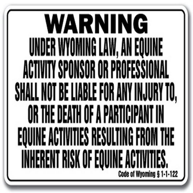 SignMission WS-A-1014-Wyoming Wyoming Equine Sign for Activity Liability Warning Statute Horse Farm Barn Stable