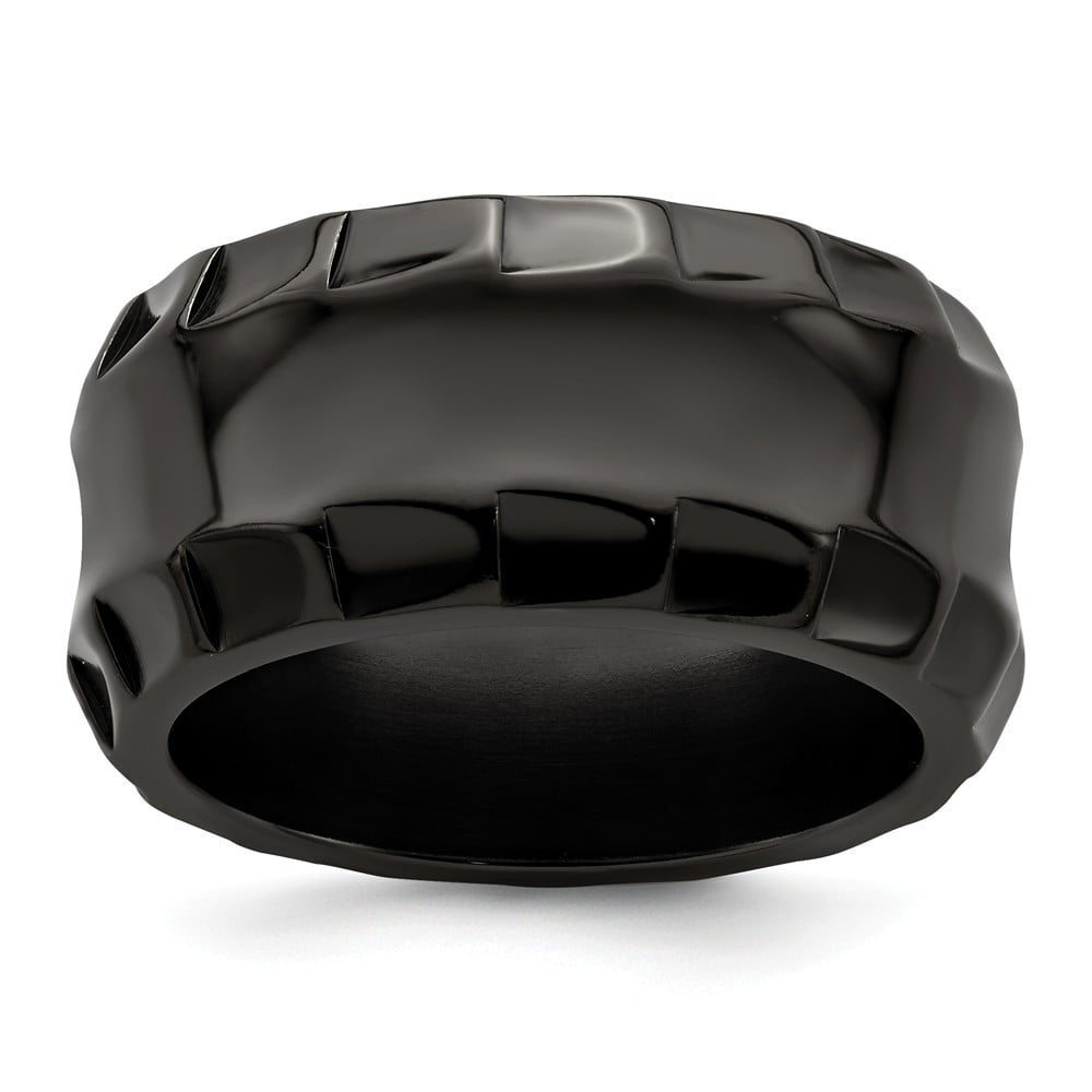 Grey Titanium Wedding Band Ring Standard Faceted Polished 12 mm Black Faceted Edges 12mm Ring