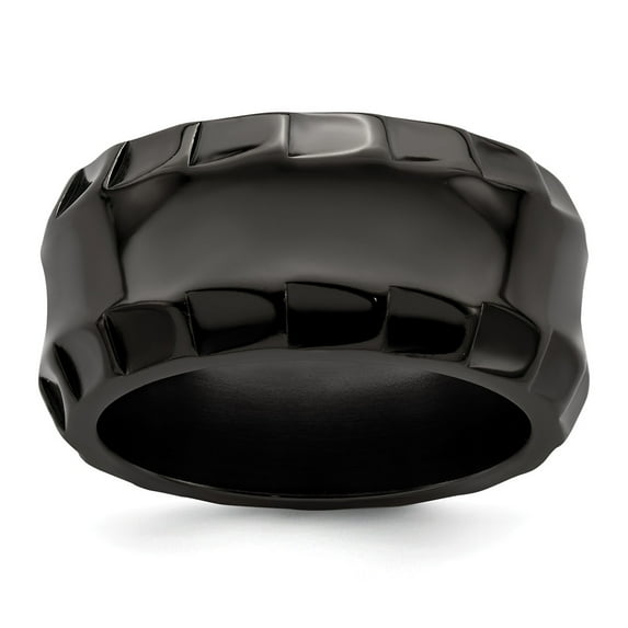 Grey Titanium Ring Band Wedding Standard Faceted Edward Mirell Black Ti Edges Polished 12mm