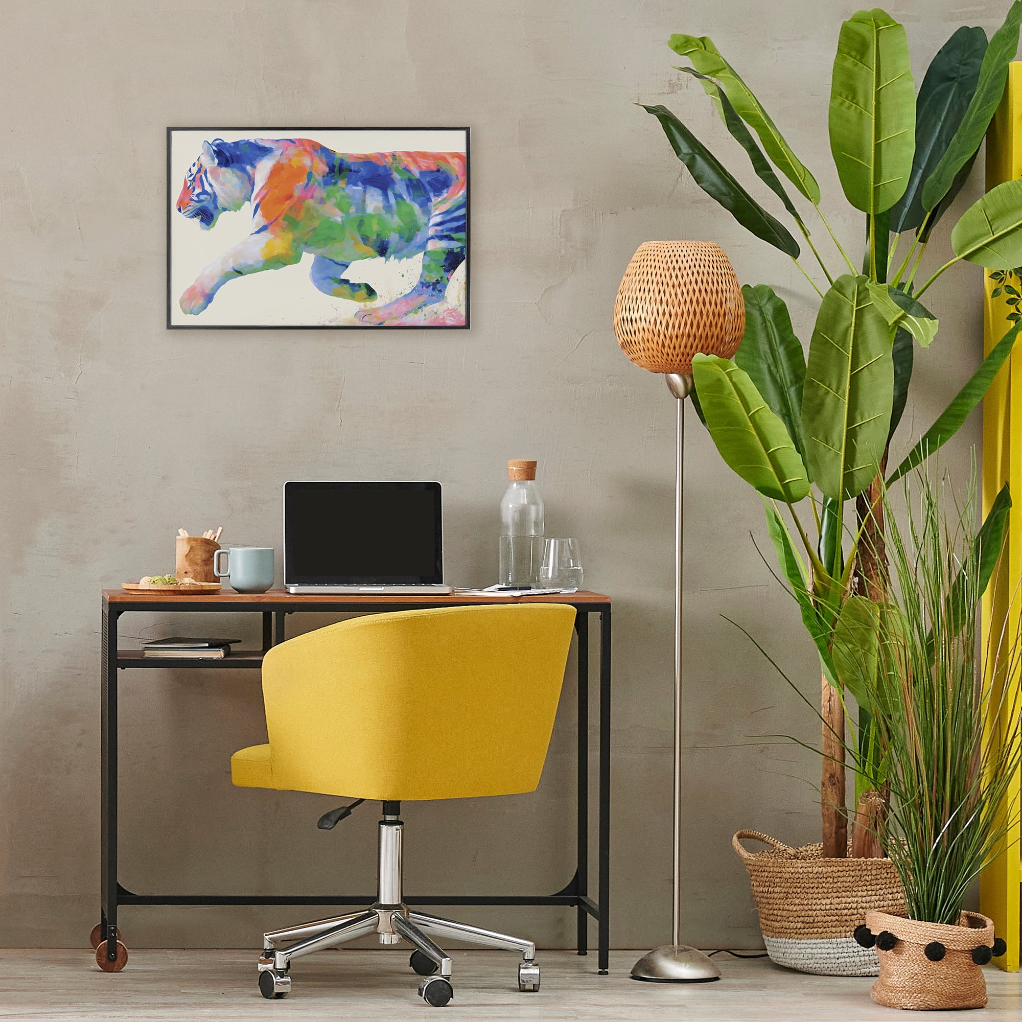 Stupell Industries Colorful Tiger In Motion Black Framed Giclee Art, design by Chromatic Storm Studio