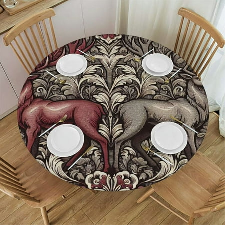 

BCIIG Deer Floral Pattern Round Table Cover Stain Resistant Washable Indoor Outdoor Tablecloth Kitchen Dining Wedding Parties Picnic Camping 100% Polyester Fiber 38-42