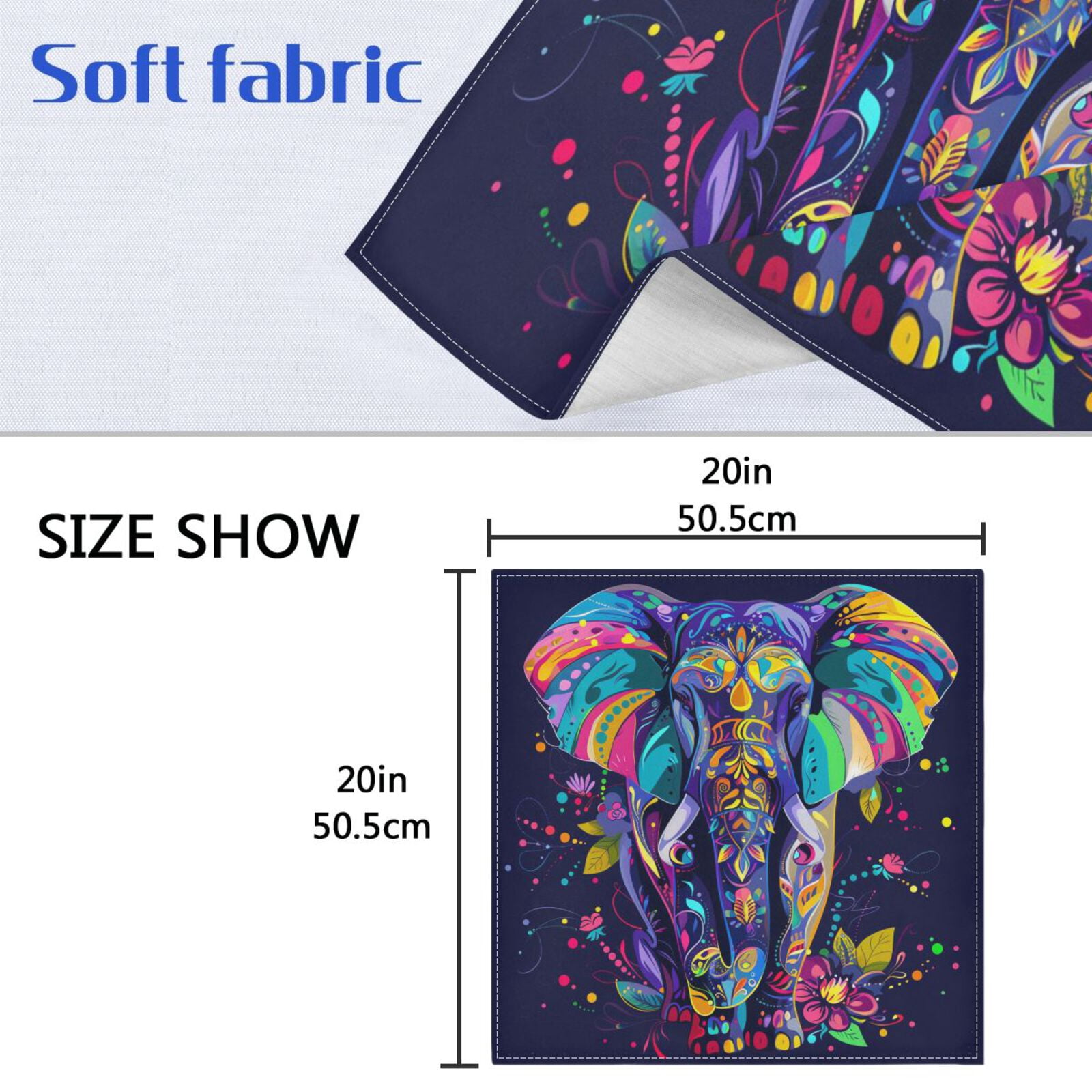 JSTEL Rainbow Elephant Flower Boho Cloth Napkins Set of 6, 20x20 Inch Washable and Reusable Napkin for Decoupage Dinner Party Everyday Use