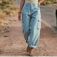 thumbnail image 7 of Edvintorg Women Cargo Pants Plus Size Fashion Outdoor Hiking Travel Elastic Waisted Casual Workout Cuffed Trouser with Pockets Women's Clothes Light Blue M, 7 of 7