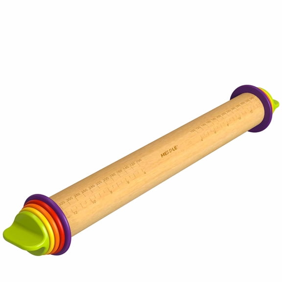 Rolling Pin with Thickness Rings for Fondant, Pizza, Pie Crust, Cookie, Pastry, Roller Rod for Dough Thickness, Adjustable Rolling Pin for Baking, Wood Rolling Pin 13.6" with 4 Thickness Rings