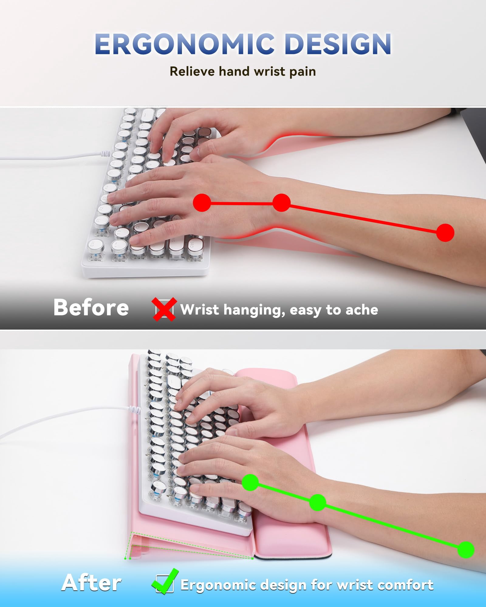 Computer Stand For Desktop  2-level Height Adjustment Wrist Rest Non-slip Key Board Riser Pad Office Gaming And Home Desks(pink)