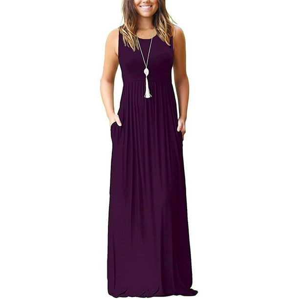 Vestido largo suelto sin mangas de verano para mujer Vestido largo casual con bolsillos Adepaton FSHY034-153