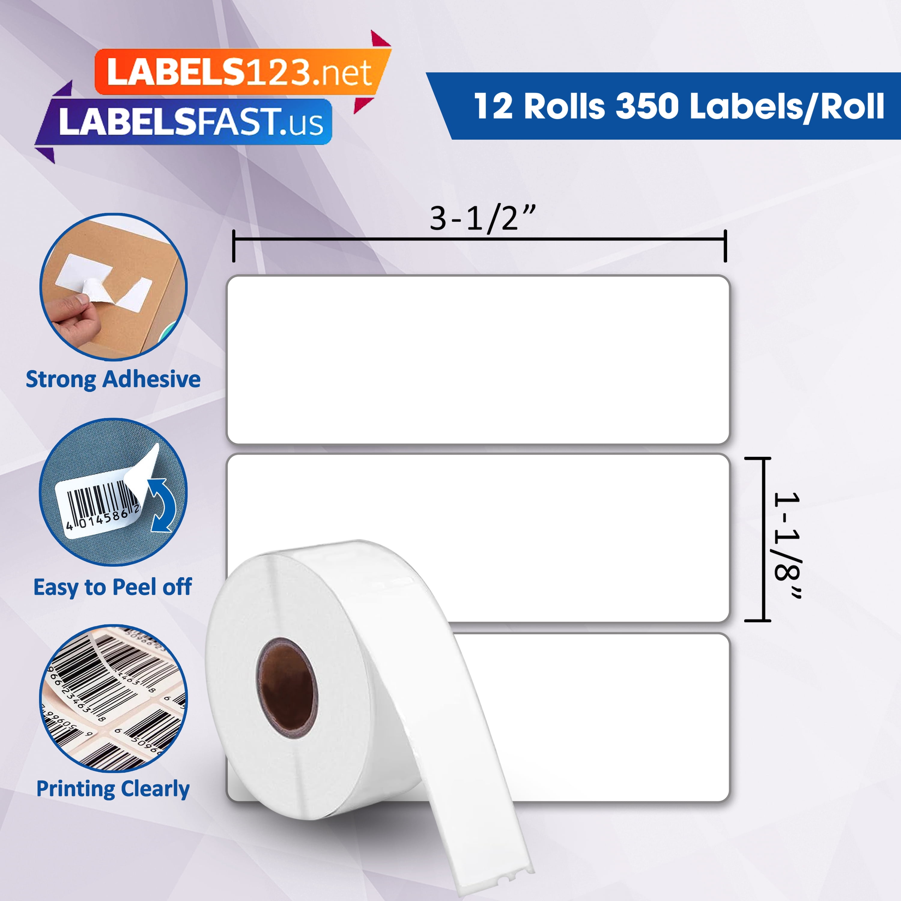 Dymo 30252 Compatible Labels 12 Rolls, Height 4", Length 9", Weight 3.41oz, 350 Count per Pack