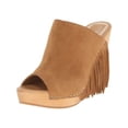 thumbnail image 3 of DOLCE VITA Womens Brown 1" Platform Goring Fringed Comfort Cai Round Toe Wedge Slip On Leather Slide Sandals Shoes 7.5, 3 of 3