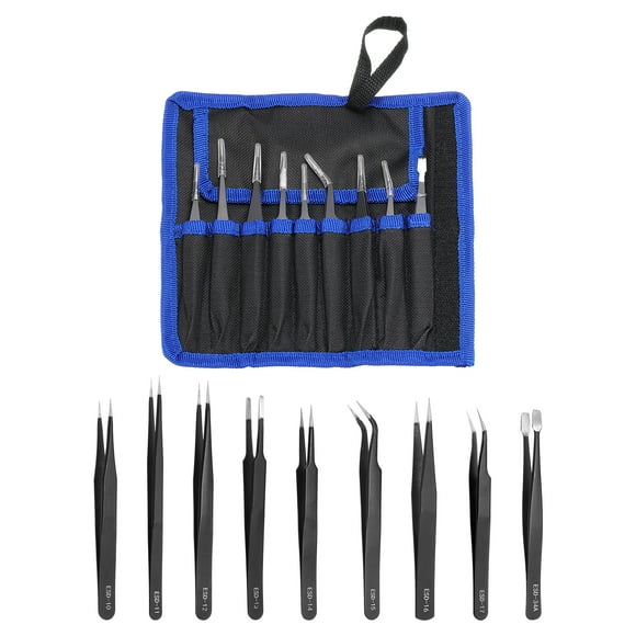 Uxcell 9pcs 4.13-4.92" Long Anti-estático Punta Recta Pinzas de Acero Inoxidable No Magnéticas Pinzas de Precisión para Reparación Precisa de Electrónica