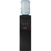 Muhub Top Loading Water Cooler Dispenser, Hot&Cold Water Cooler Black Dispenser, Holds 3 or 5 Gallon Bottle, with Anti-Scalding Design, Storage Cabinet and Child Safety Lock for Home, Office Use