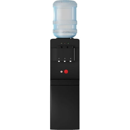 Muhub Top Loading Water Cooler Dispenser, Hot&Cold Water Cooler Black Dispenser, Holds 3 or 5 Gallon Bottle, with Anti-Scalding Design, Storage Cabinet and Child Safety Lock for Home, Office Use