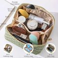 thumbnail image 2 of Pu Leather Waterproof Make Up Bag with Handle and Divider Fashionable Makeup Organiser Bag Portable Travel Storage Large Makeup Bag (Green), 2 of 5