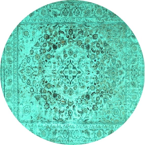 Ahgly Company Indoor Round Medallion Turquoise Blue Traditional Area Rugs, 6' Round
