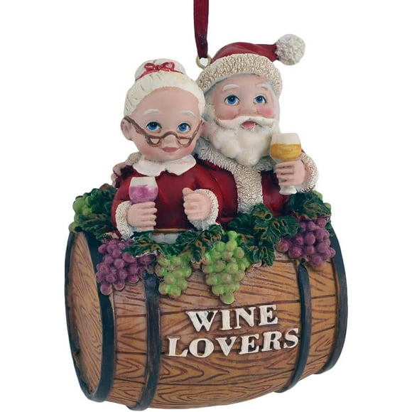 Kurt Adler Mr. & Mrs. Claus Wine Lover Barrel Ornament