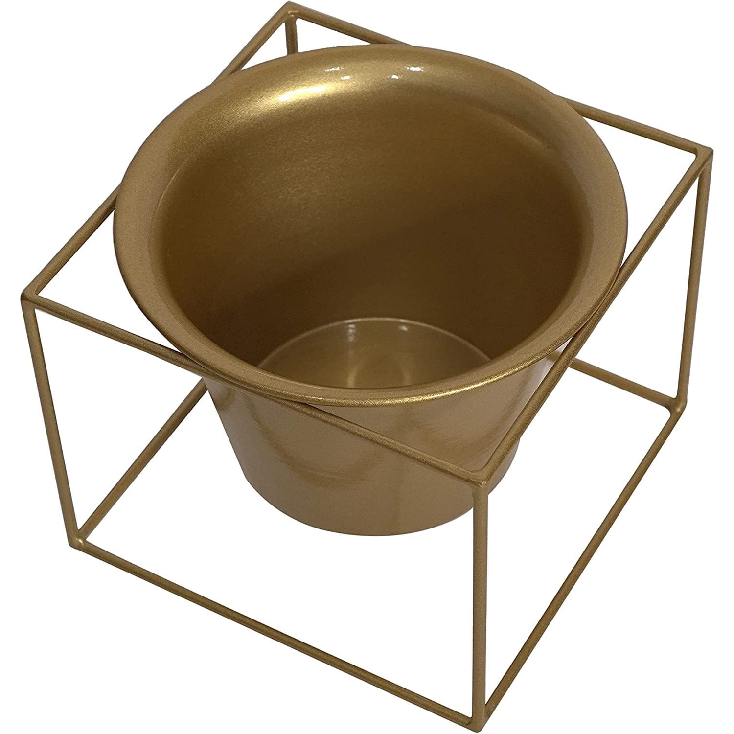Metal Square 6" Home Garden Flower Plant Holder Removable Pot Stand, Gold 2 Pack