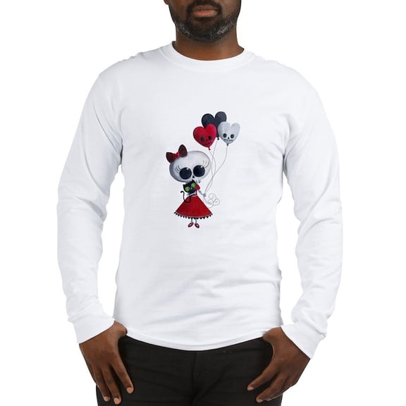 CafePress - Cute Skeleton Girl With Spooky Balloons Long Sleev - Unisex Cotton Long Sleeve T-Shirt