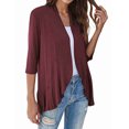 thumbnail image 3 of Women'S Open Front Cardigan 3/4 Sleeve Draped Soft Knit Sweaters Wine Red M, 3 of 7