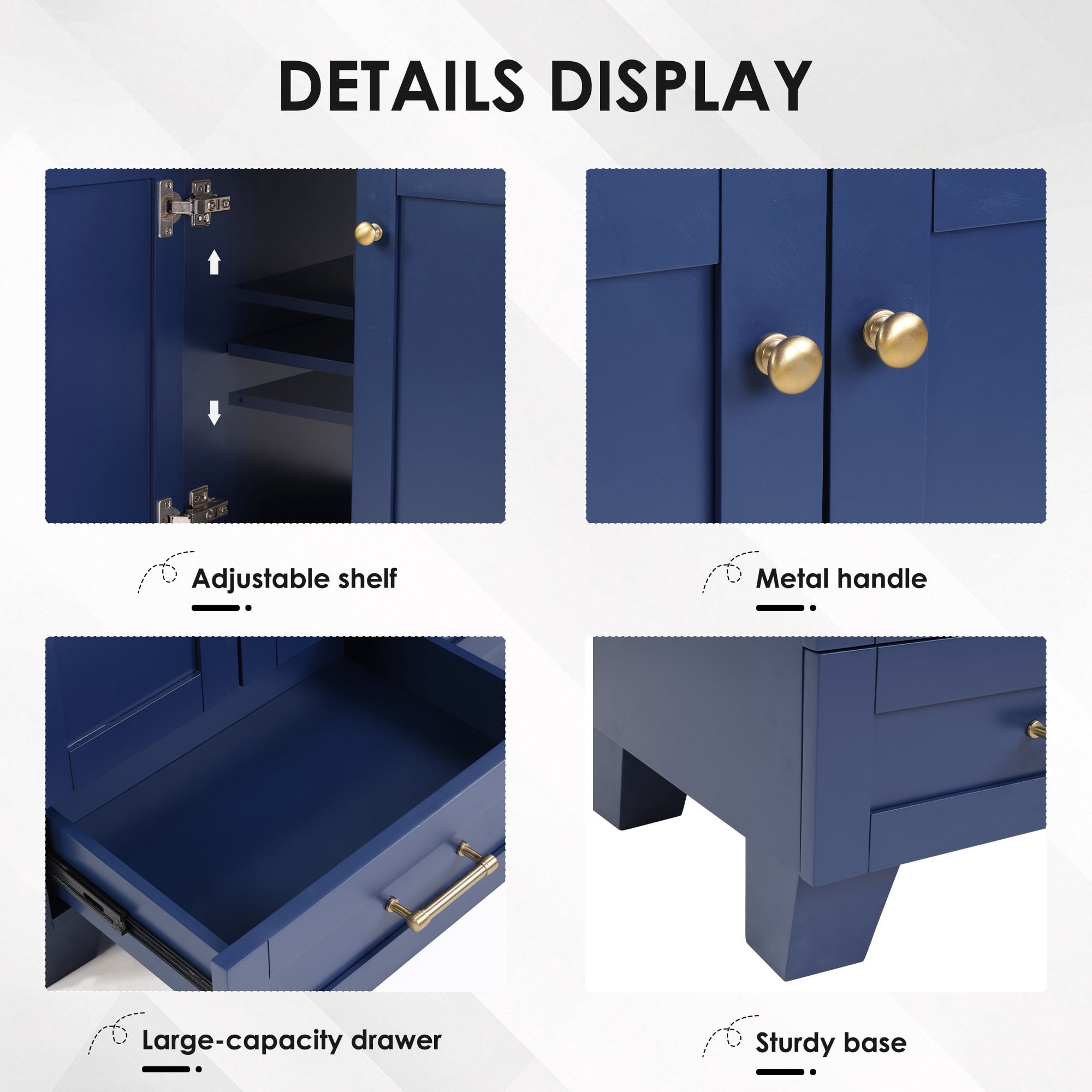 Bathroom Vanity, Vanity with Sink, Storage Vanity 30 Inch with Integrated Ceramic Sink Soft Close Drawers Multi Tier Storage Solid Wood Frame for Bathroom, Blue