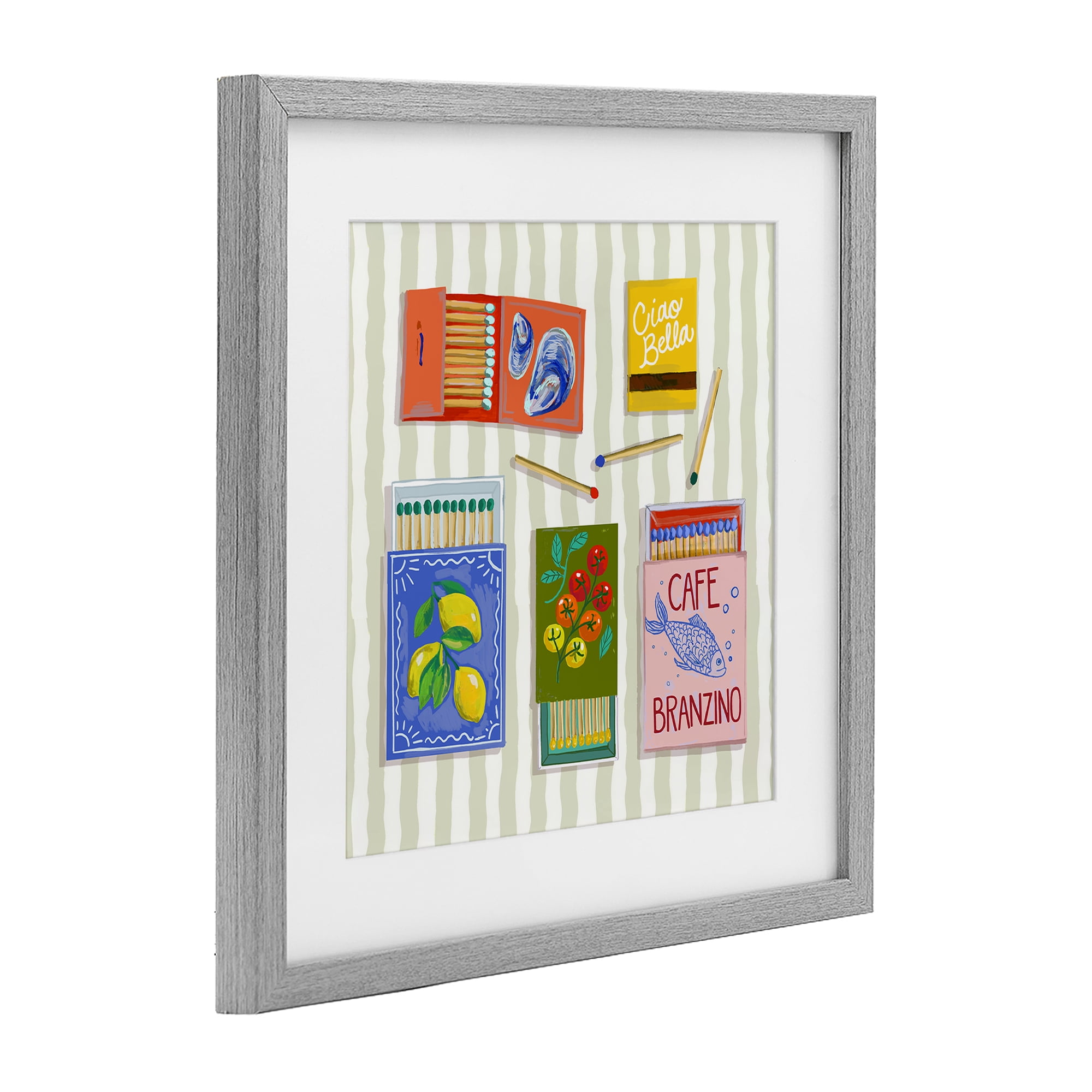 Stupell Industries Ciao Bella Seaside Matchboxes Gray Framed Print Under Glass, design by Rachel Nerney