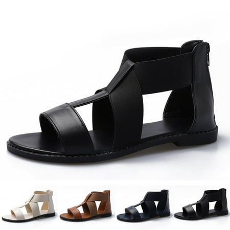 

BUIgtTklOP Sandals Women Women S Ladies Elastic Strap Flat Sandals Summer Shoes Roman Beach Shoes Black 40