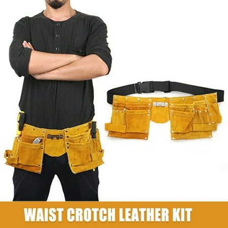 

Multiple Pocket Cowhide Tool Bag w/Quick Release Buckle Construction Pouch for Carpenter Framer