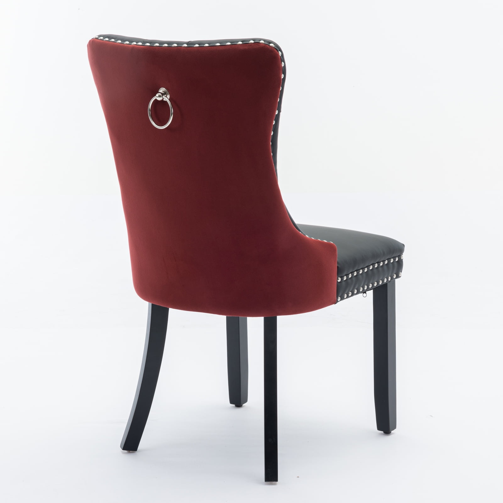 Yoneston Button Tufted Upholstered Dining Chairs Set of 2, Solid Wood Dining Chairs with Nailhead Trim, Elegant Accent Chairs for Dining Room, WineRed & Black