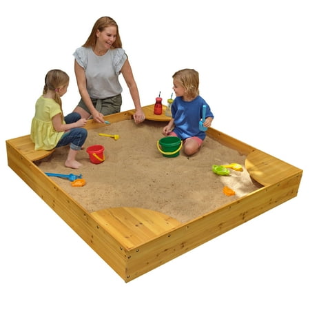 UPC: 0706943001301 | KidKraft Wooden Backyard Sandbox with Built-in Corner Seating and Mesh Cover Honey