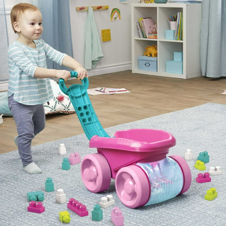 MEGA BLOKS Fisher Price Pink Block Scooping Wagon Building Toy 21 Pieces for Toddler Plastic