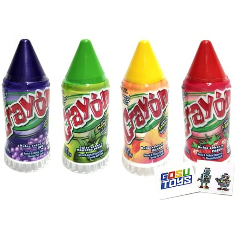 Crayon Soft Candy (4 Pack) Grape, Green Apple, Mango, Strawberry And 2  Gosutoys Stickers 