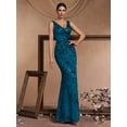 thumbnail image 3 of Elegant Long Sequin Formal Dress V-Neck Slit Design, Stretchy Fitted Glamorous, 3 of 6
