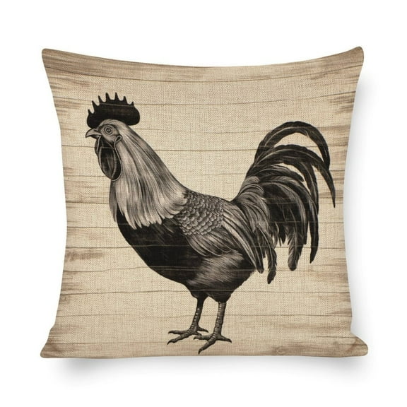 Pillow Cover Farmhouse Rooster Rustic Country Black And White Rustic Pillow Cover Rustic Cock Bed Throw Pillows 16"x16" Pillows for Couch Sofa Patio Furniture Home Decor