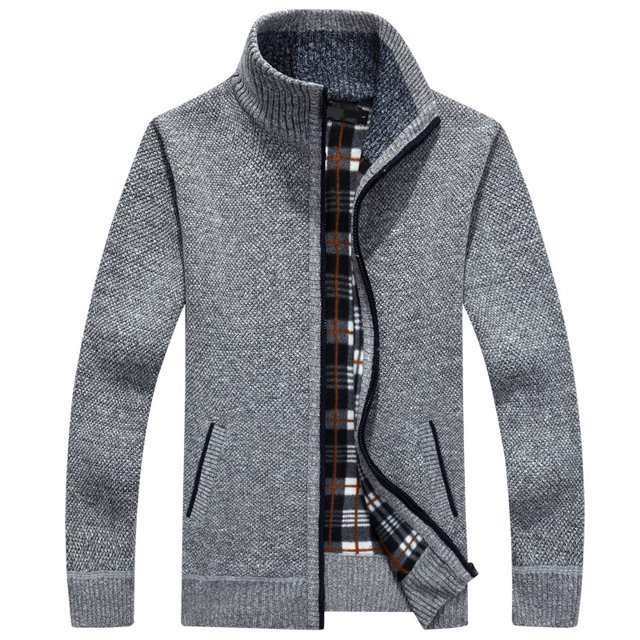 Suéter de hombre Cárdigan de invierno Suéter grueso con forro polar para hombre Cuello alto Cremallera Suéter suelto y cálido Chaqueta