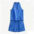thumbnail image 5 of SROBPTY Summer Womens Set Solid Sleeveless V-Neck Tops Elastic Waist Shorts Outfits, 5 of 5