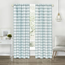 Woven Trends 2-Pack Semi Sheer Checkered Curtains, Rustic Farmhouse Gingham Curtains for Bedroom, Living Room, Kitchen, 2-Pack Panels, 42" W x 63" L, Light Blue