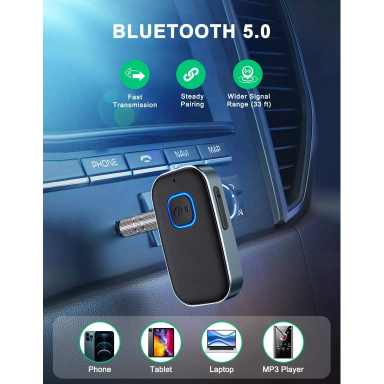 OBOSOE Bluetooth Aux Adapter for Car, Noise Cancelling Bluetooth 5.0 Music Receiver for Home Stereo/Wired Headphones/Hands-Free Calls, 16H Battery
