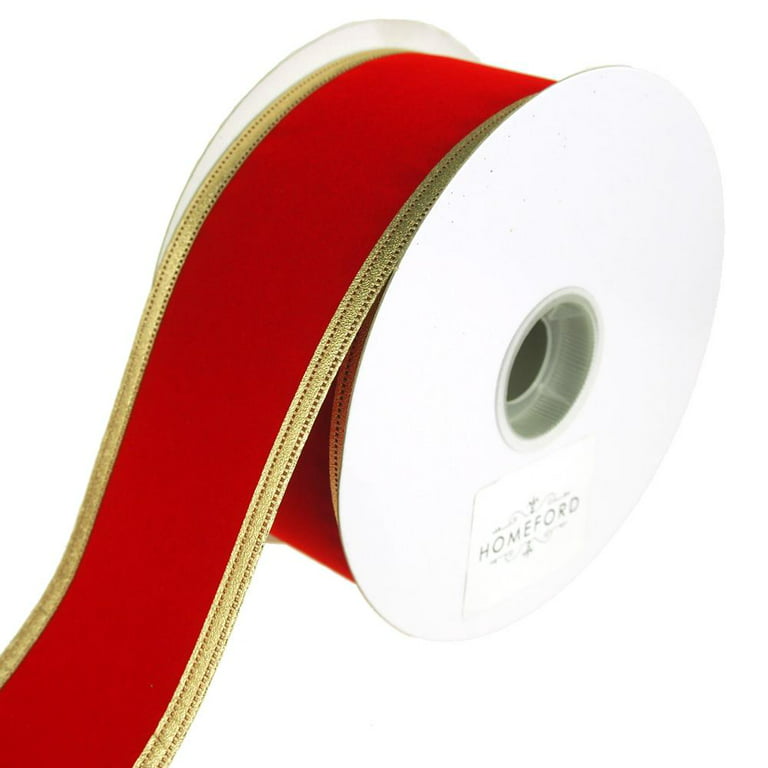 Velvet Dynasty Gold Trim Wired Christmas Holiday Ribbon, Red, 2-1/2-Inch,  20 Yards 