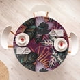 thumbnail image 4 of Ambesonne Tropical Fitted Round Tablecloth, Jungle Leaves Exotic Print, 45"- 56" Diameter, Dark Fuchsia and Dark Grey, 4 of 5